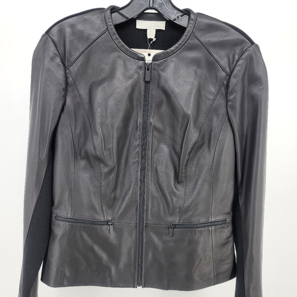 Hinge by Nordstrom Womens Black 100% Lamb Leather Zippered Jacket NWT Size Small - Picture 4 of 16